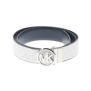 Michael Kors Logo Monogram White and Silver Leather Belt Size M EUC